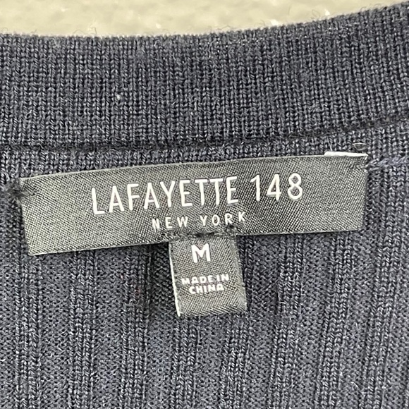 LAFAYETTE 148 Black 100% Merino Wool Ribbed Button Up Cardigan Women's size M - Picture 3 of 6